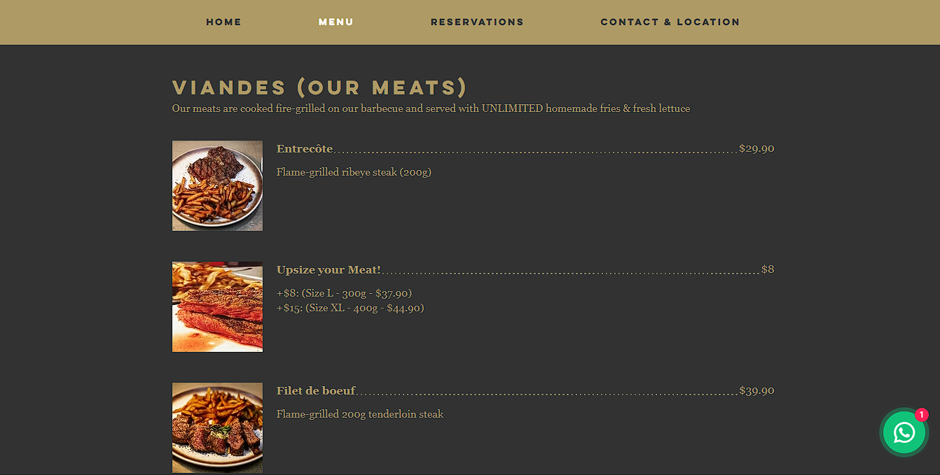 Braseiro Singapore - Authentic French Steakhouse Web Development screenshot 1