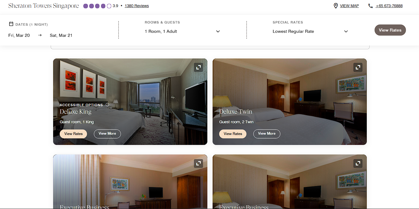 Sheraton Towers Singapore - Digital Presence & Integrated Booking System screenshot 2